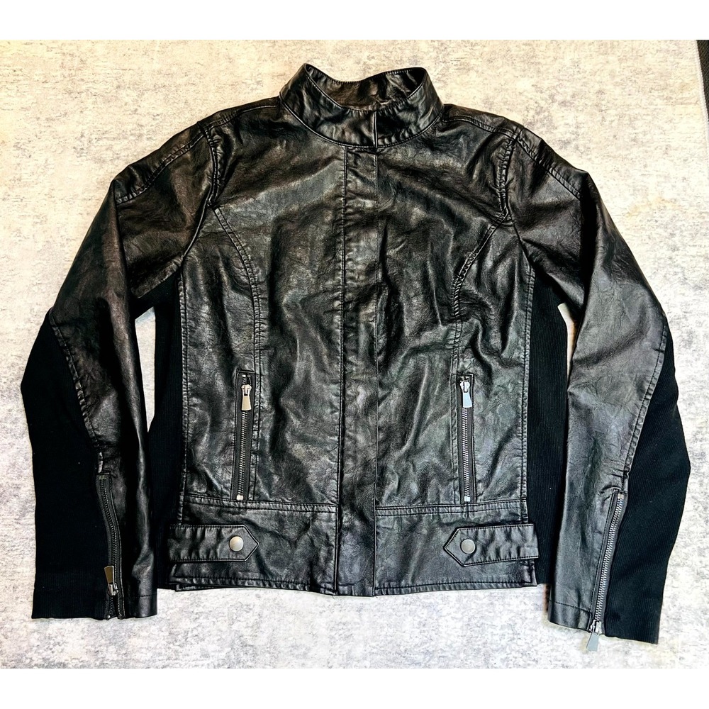 Maurices Faux Leather Jacket Men's Medium Black Side Ribbed Panels Full Zipper